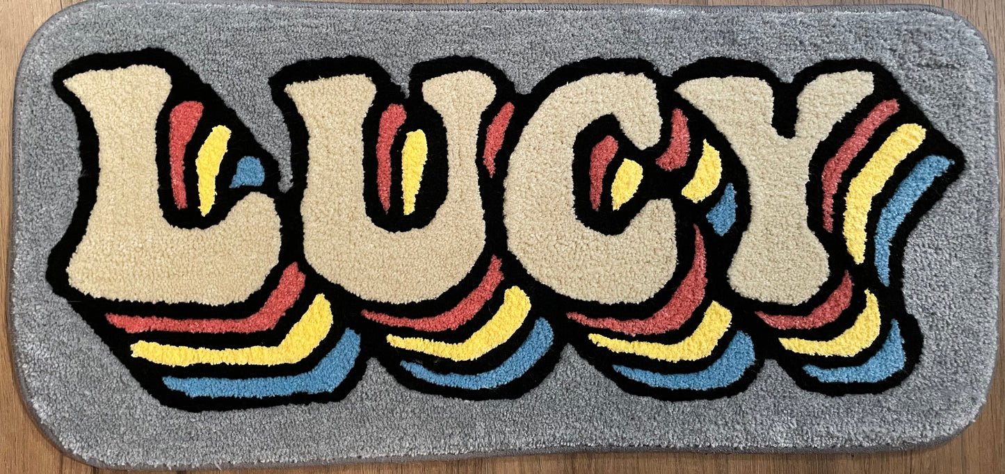 Custom Rug with Retro font and triple color shadow