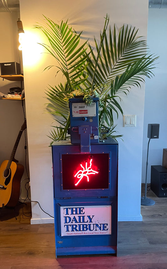 Newspaper Stand Planter w/Neon