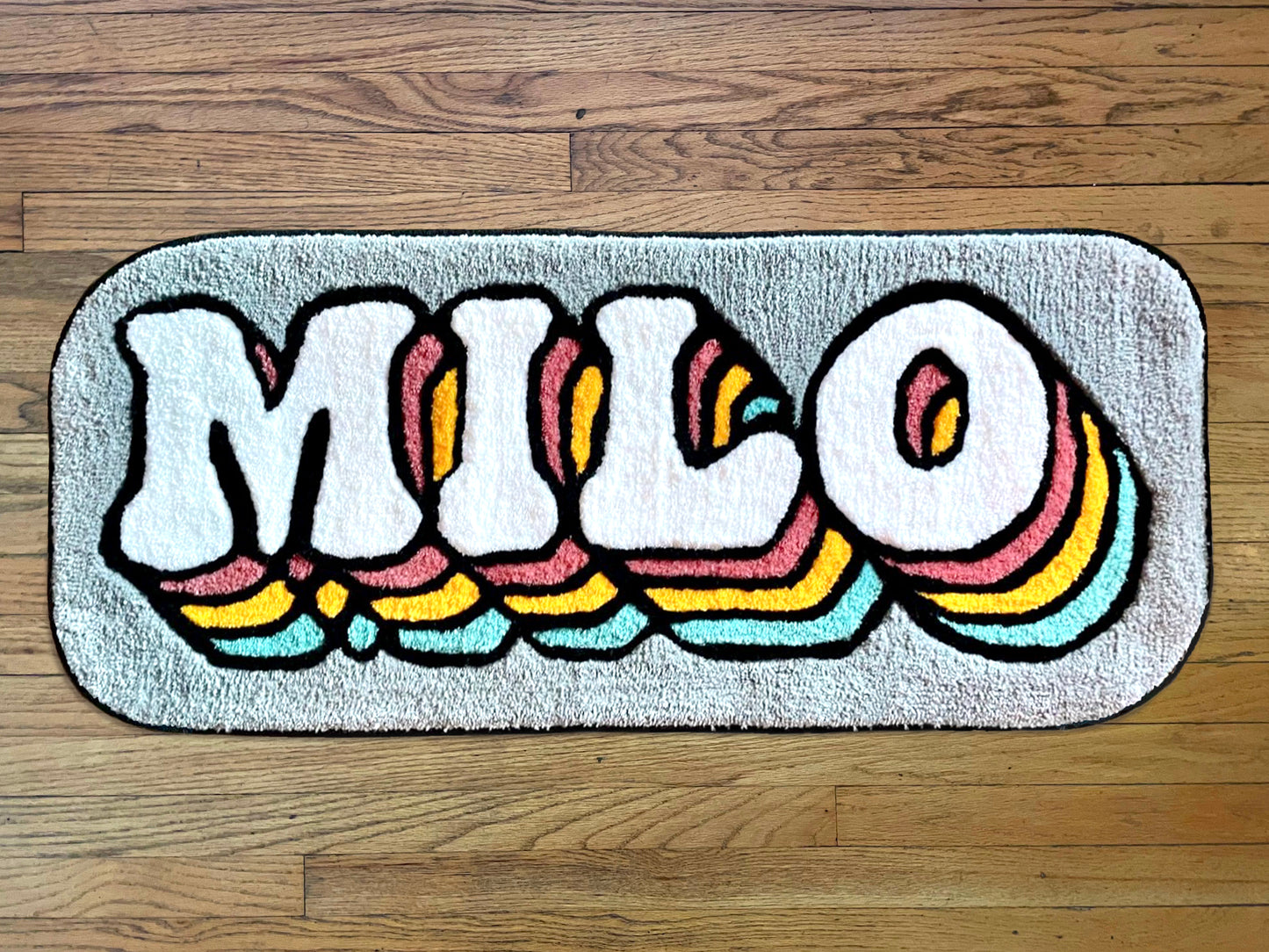 Custom Rug with Retro font and triple color shadow