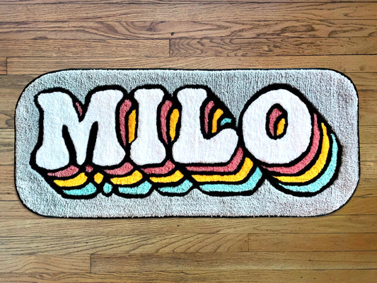 Custom Rug with Retro font and triple color shadow