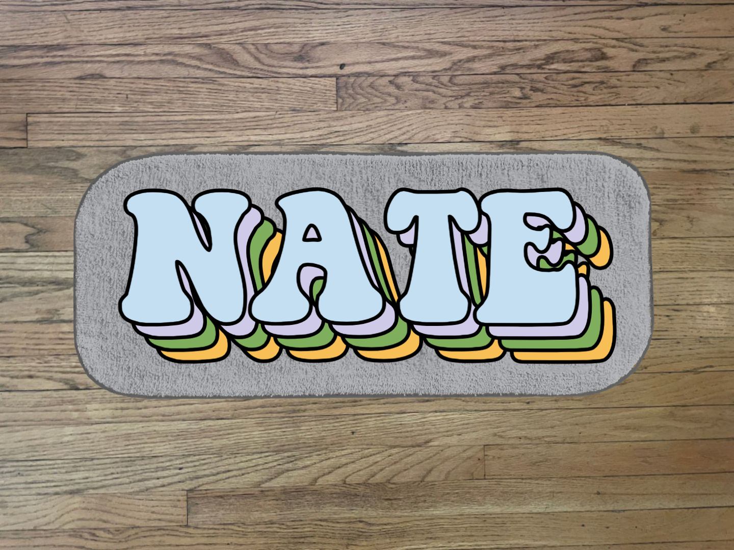 Custom Rug with Retro font and triple color shadow